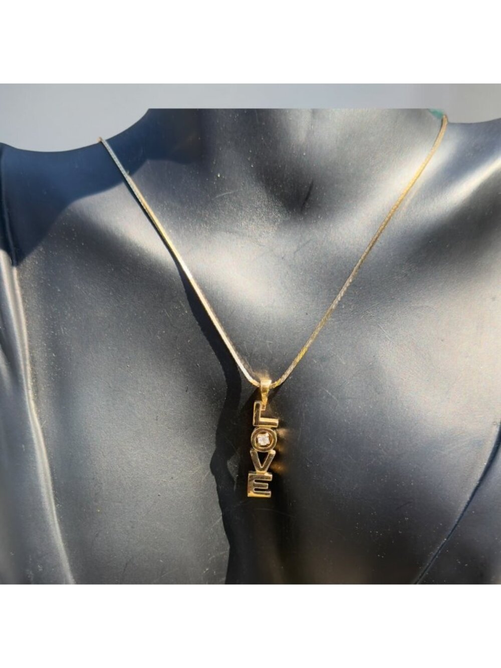 Gold-Tone LOVE Pendant Necklace With Rhinestone Accent 18-Inch Snake Chain Timel - Picture 3 of 8